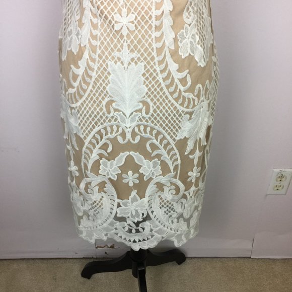 FASHION NOVA Strapless Sheath Dress XL Womans White Floral Lace Embroidered Mesh - Picture 12 of 15